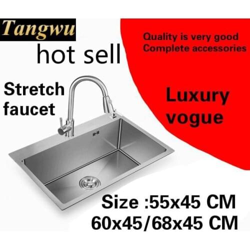 Free shipping Apartment kitchen manual sink single trough vogue stretch faucet 304 stainless steel hot sell 55x45/60x45/68x45 CM