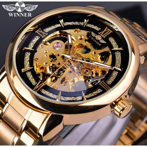 Winner 2019 Royal Golden Black Clock Male Flower Transparent Case Mens Automatic Watches Top Brand Luxury Luminous Hands