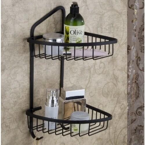 Black Oil Rubbed Antique brass Wall Mounted Bathroom Dual Tier Corner Shower Shelf Storage Basket Bathroom Accessory mba067