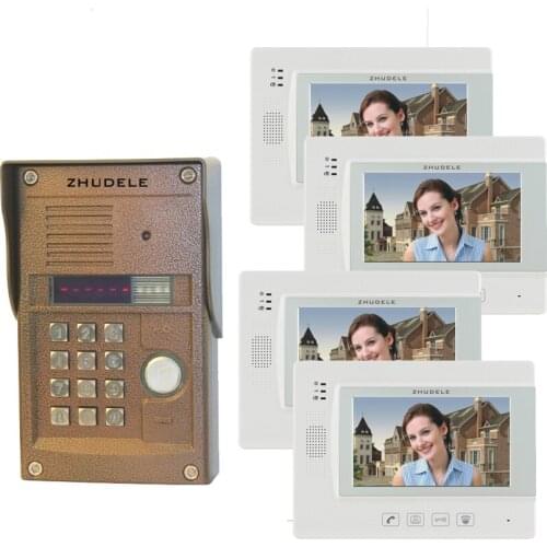 ZHUDELE 7"color video door phone,CCD camera with ID CARD AND PASSWORD UNLOCK ,touch screen can connect CCTV camera ,1 to 4