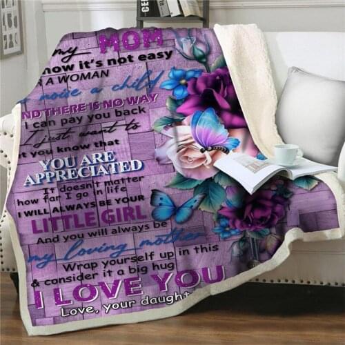 Flannel Blanket To My Mom Message Letter Quilt Blanket Gorgeous flower Print Home Textiles Bed Sofa Express Love Blanket Bedding