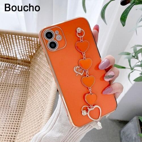 Smooth Heart Bracelet Phone Case for iPhone 12 Mini 12Pro Max Luxury Plated Gold Case for iPhone 11 Pro XS Max 8 7 Plus XR X SE