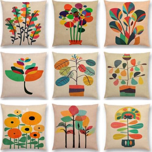 Hot Sale Colorful Flowers Cute Rainbow Floral Garden Bonsai Tropical Plants Beautiful Leaves Kaleidoscope Cushion Sofa Pillow
