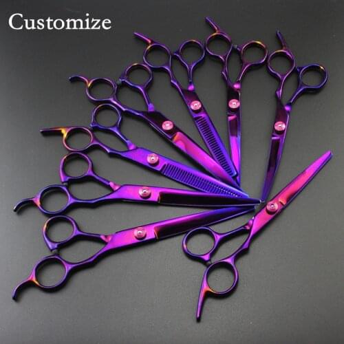 Customize pruple 6 & 7 inch Pet grooming curved hair scissors dog grooming cutting barber thinning shears hairdressing scissors