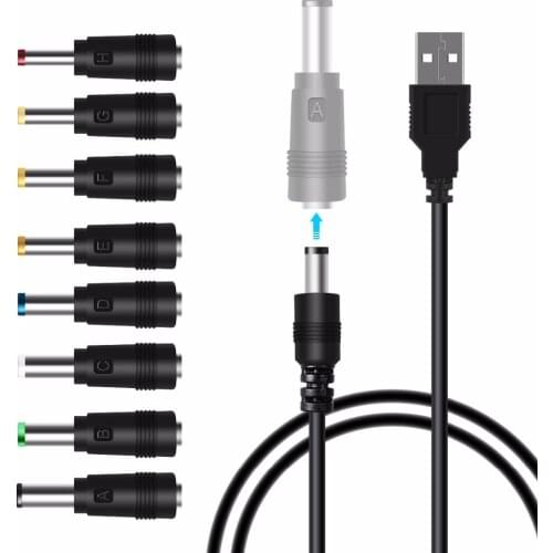 USB to DC Power Cable,8 in 1 Universal USB to DC Jack Charging Cable Power Cord with 8 Interchangeable Plugs Connectors Adapter