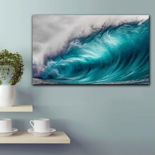 Large size Printing Oil Painting Blue Waves Wall Art canvas print pictures for living room and bedroom No Frames