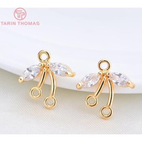 6PCS 12x12.5MM 24K Gold Color Brass with Zircon 3 Holes Connector High Quality Diy Jewelry Findings Accessories