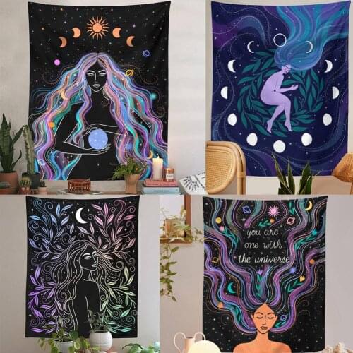 Moon Phase Meisje Tapijt Muur Opknoping Boho Wandtapijten Slaapkamer Meisje Kamer Dorm Decoratie Decoration Mural Tapiz Gobelin