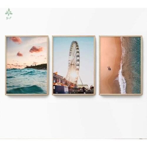 California Wave Set Beach Life Decor Ferris Wheel Photo Beach Themed Gift Giclee Coastal Modern Large Home Wall Art