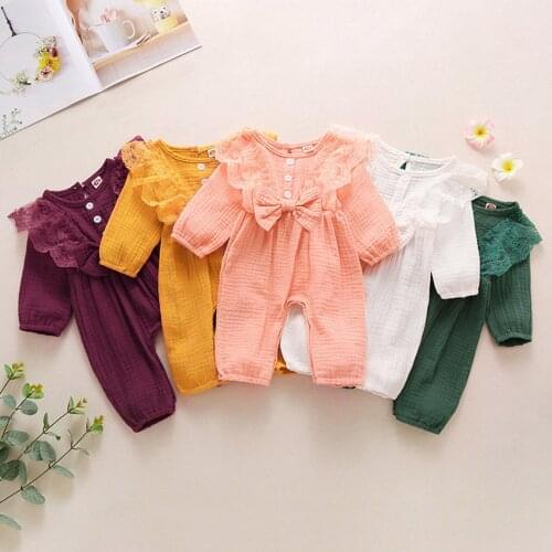 Baby Girl Clothes Bodysuit For Newborns Infant Baby Girls Long Sleeve Solid Bow Romper Jumpsuit For newborn baby Baby clothing