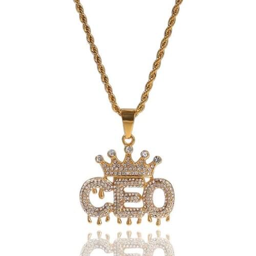 Stainless Steel Hip Hop Mens Iced Out CEO Pendant Necklace Company Boss Jewelry Gift For Him Street Dance with Rope Chain