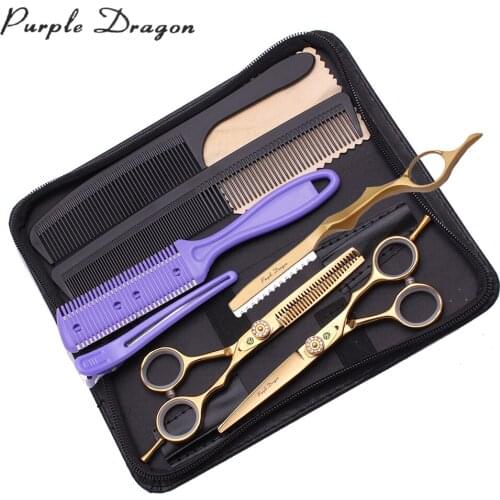 Hairdressers Scissors Gold 6.0" Purple Dragon JP Stainless 1020# Hair Thinning Scissors Barber Shop Shears Cutting Scissors Set