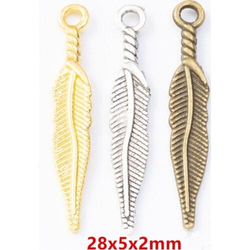 28x5x2mm 50pcs/lot 3 Colors Plated Leaf Charms Pendants For Making DIY Handmade Necklaces Bracelets,Jewelry Accessories Whosale