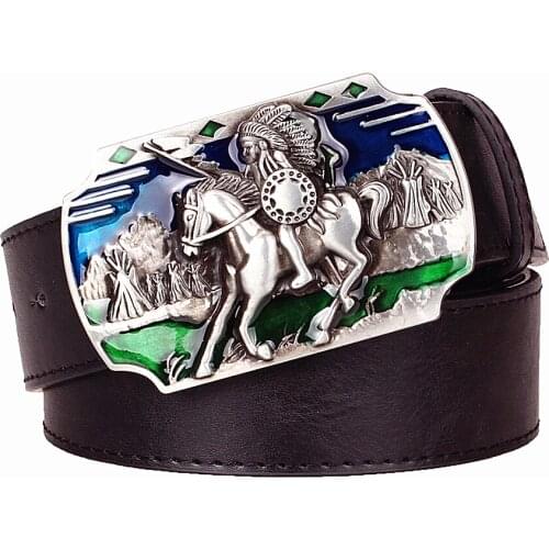 Mens Punk belt knight solid metal buckle retro Indian chiefs western cowboy belts hip hop Decorative belt Street Dance