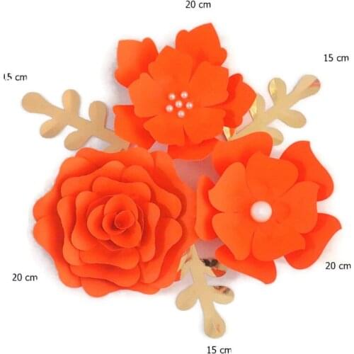 Handmade Orange Easy Made DIY Paper Flowers Gold Leaves Set 4 Nursery Wall Deco Baby Shower Kids Room Backdrop Video Tutorials