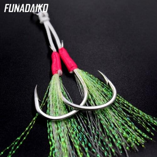 FUNADAIKO PIKE fishing jig hooks Boat fishing lure hook Luminous glow double hooks 1/0 2/0 3/0 4/0 5/0 high carbon steel hook
