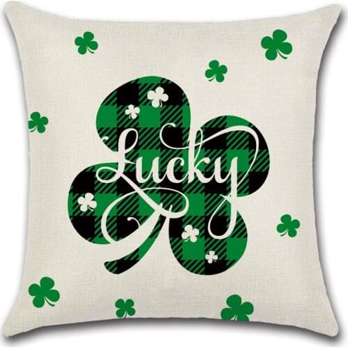 Happy St. Patrick Green Plaid Series Truck Elf Hat Pattern Car Seat Cushion Cover Throw Pillow Cover Decoration