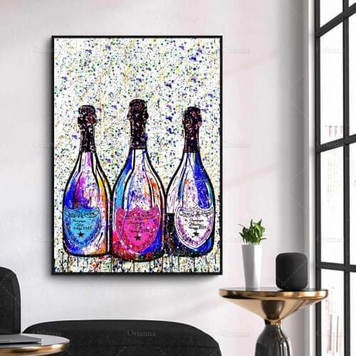Modern Abstract Champagne Graffiti Poster Wall Art Canvas Painting Prints Poster Modular Pictures Living Room Decoration