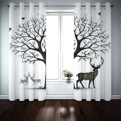 Nordic Style High Blackout Curtains with Shade Cloth Elk Digital Printed Fabric Curtain for Home Living Room Window Decor