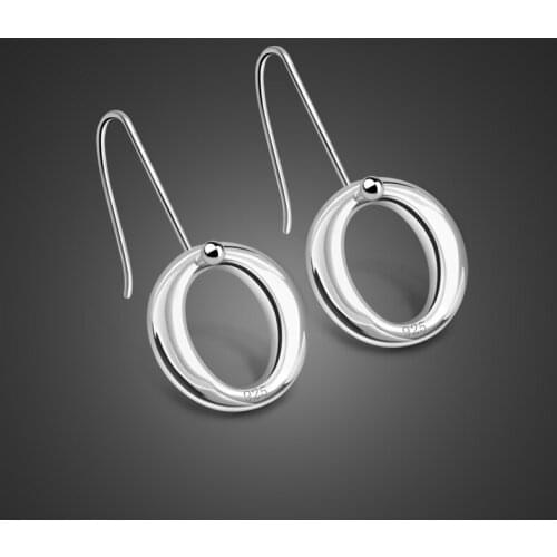 Simple style 925 sterling silver womens earrings geometric elements round earrings solid silver jewelry students favorite