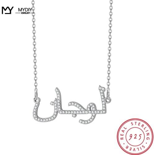 925 Sterling Silver Shiny Full Zircon Custom collier prenom arabe Pendant Lettering Personality jewelry Women Signature Necklace