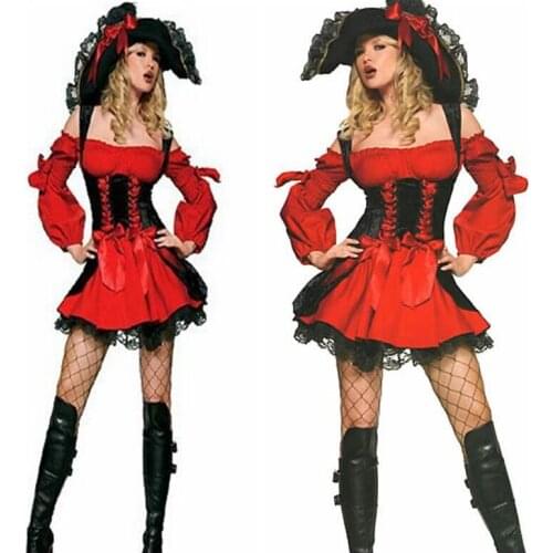 1set/lot Pirate Costumes Performance Sexy Adult Halloween Costume Dress woman polyester pirate costume