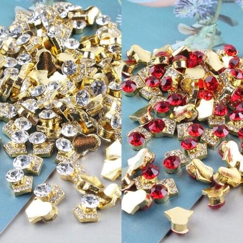 10pcs 3D V Shape Nail Art Ancient Metal Alloy With Jewley AB Colorful Crystal Rhinestones 8*9mm Nail Tips Charms Decorations DIY