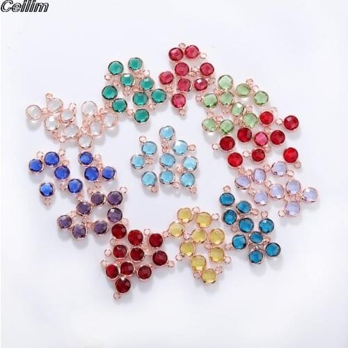 10pcs Charms Birthstone Birth Stone 9x6mm Pendants DIY Handmade Making Findings Rose Gold Color Crystal For Necklace Bracelet