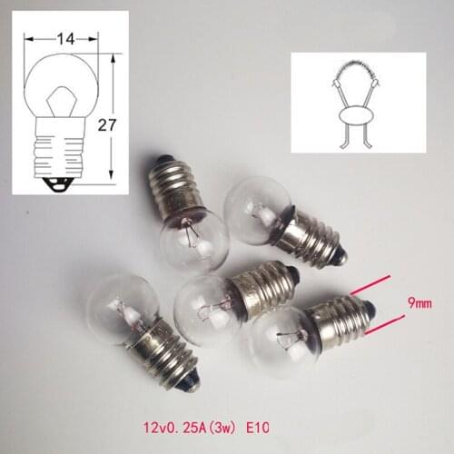 12V 0.25A 3W E10 Screw Round Head Small Bulb Light Big Lamp Beads For Miners Lamp