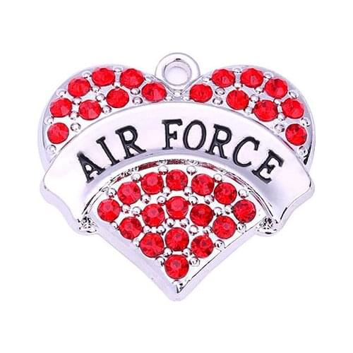20pcs a lot Newest Best Gift rhodium plated AIR FORCE with red/pink/blue/white crystal heart pendant