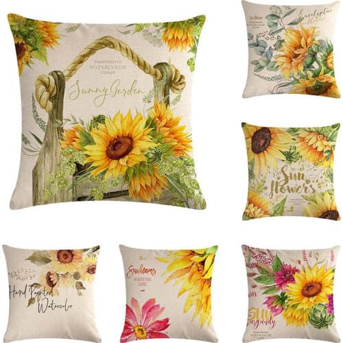 45*45cm yellow and pink sunflowers print Cushion Cover Linen Throw Pillow Car Home Decoration Decorative PillowcaseT411