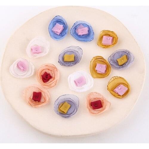 6pcs Korean Decorative Cloth Art multi-layer Mesh Yarn Chiffon Flower Earrings Brooch Hairpin Hair Accessories Diy Jewelry