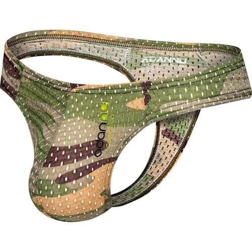 Adannu lightweight new mesh camouflage low rise t-briefs sexy mens underwear