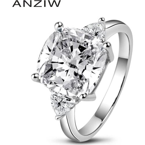 Anziw 5 Carat Cushion Cut Engagement Rings for Women 925 Sterling Silver 3-Stone Anniversary Wedding Ring