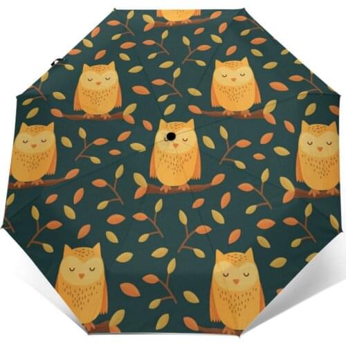 Automatic Umbrella Autumn Cute Owls three-fold umbrella women men rain umbrella