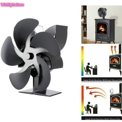 Black Fireplace 5 Blades Heat Powered Stove Fan Log Wood Burner Ecofan Quiet Home Fireplace Fan Efficient Heat Distribution