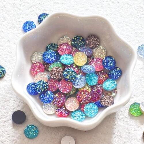 Colorful 40pcs 8mm Epoxy resin round Convex Surface Ore flatback plating AB For Bracelet Earrings accessories DIY handicrafts