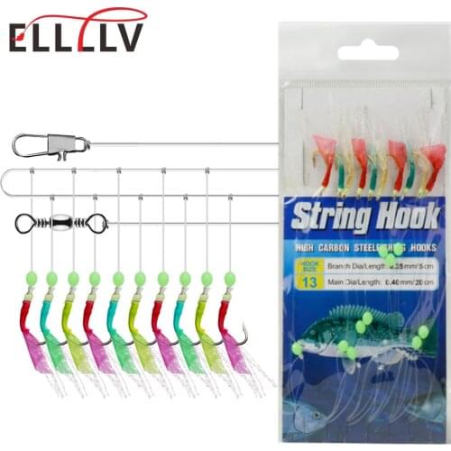 Elllv 10 Hooks Simulation Fish Skin Lure Multicolor Sea Fishing Boat Fishing Sabiki Rigs Lure Bait with Swivel Snap Connector