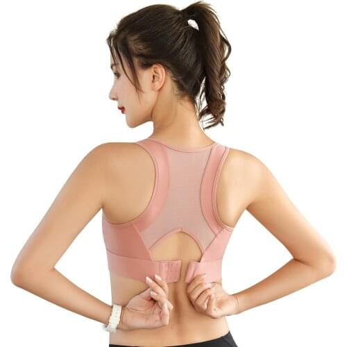 Fitness Bra Top Woman Push Up Wirefree Adjustable Buckle Mesh Splice Nylon Yoga Workout Jogging Femme Sport Underwear Gym Bra