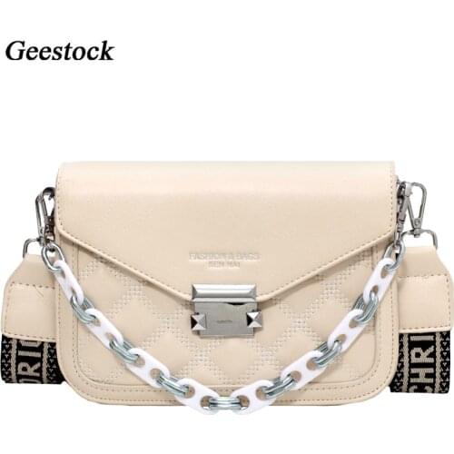 Geestock Fashion Crossbody Bags for Woman PU Leather Wide Shoulder Strap Messenger Bag Design Shoulder Bag Female Chain Handbag
