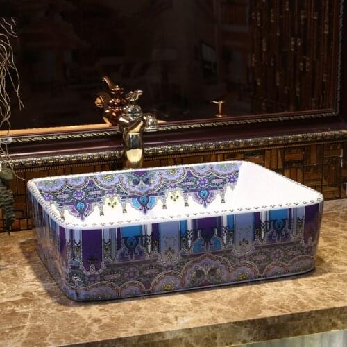 Artistic Painting Flowers Porcelain Art Countertop Washnasin Ceramic Bathroom Vessel Sinks Vanities ceramic sink bowls