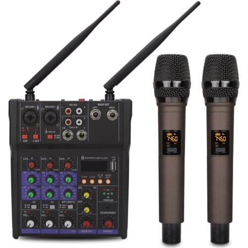 JAYETE Top Quality Wireless Microphone System Professional UHF Automatic Handheld Microphone Dual Mic With 4 Channel Audio Mixer
