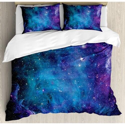 Space Duvet Cover Set Galaxy Stars in Space Celestial Astronomic Planets in the Universe Milky Way Print 4 Piece Bedding Set