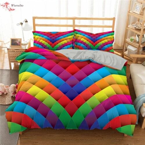 Block Bedding Set Rainbow Block Duvet Cover Set For Kids Bedclothes Colorful Home Textile Queen King European Bed Set Drop Ship