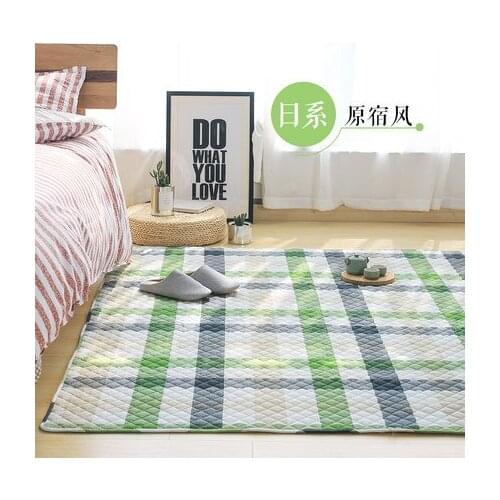 Japanese Style Washed Cotton Plaid Carpet Bedroom Bedside Household Non-Slip Tatami Crawling Can Be Machine Wwashed Rug