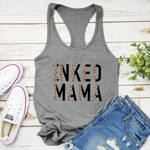 Leopard Inked Mama 100% Cotton Tank Vintage Tattoed Mom Gym Workout Tops Tanks