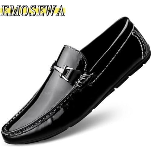 EMOSEWA Fashion Men Shoes Genuine Leather Casual Soft Comfortable Loafers Male Moccasins Breathable Non Slip Driving Footwear