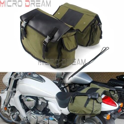 Motorcycle Canvas Leather Saddlebags Cafe Racer Saddle Tool Bags Luggage Storage Rear Pouches Universal For Honda/Yamaha/Suzuki