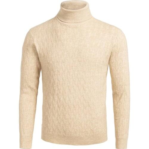 VOBOOM Mens Turtleneck Sweater Casual Knitted Pullover Herringbone Sweaters