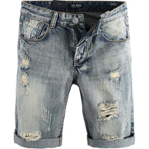 Fashion Denim Shorts Men Summer Thin Brand High Quality Retro Hole Ripped Short Jeans Classical Knee Length for Men